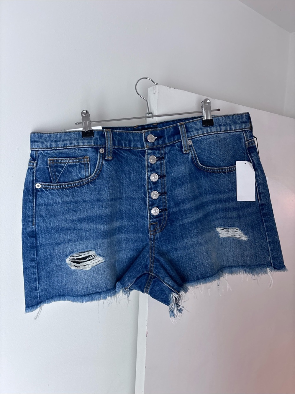 7 For All Mankind Blue Distressed Button-Front Denim Shorts size 31